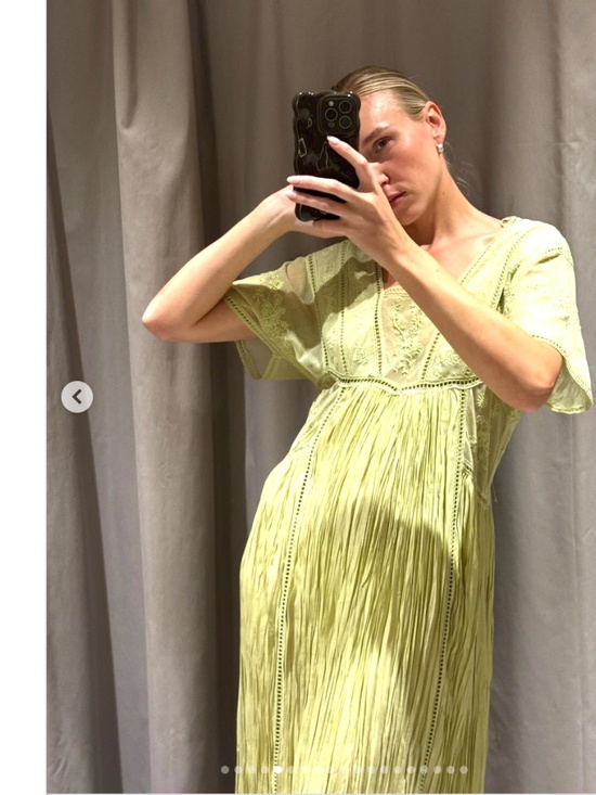 Zara Dresses & Skirts - ZARA ZW EMBROIDERED PLEATED DRESS ZW COLLECTION PISTACHIO 7521/063/511 SMALL S